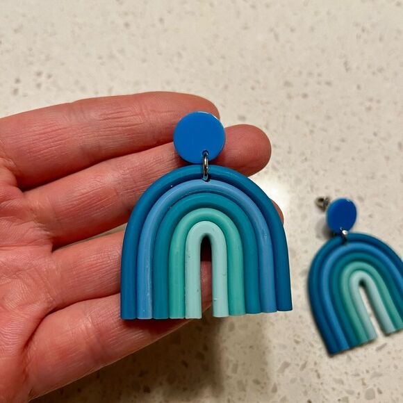 Rainbow Soft Clay Cute Earrings, Sweet Girly Geometric Cartoon Dopamine - Picture 5 of 9